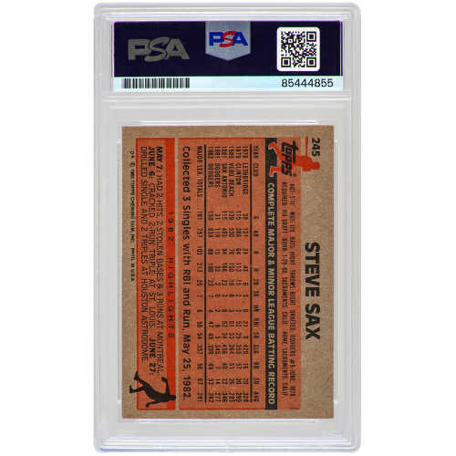 Steve Sax Signed Los Angeles Dodgers 1983 Topps Baseball Card #245 w/82 NL ROY - (PSA Encapsulated) - Image 2