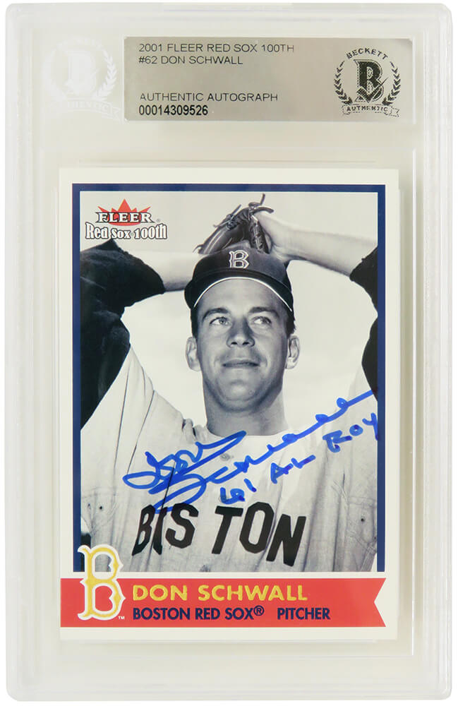 Don Schwall Signed Boston Red Sox 2001 Fleer Baseball Trading Card #62 w/61 AL ROY - (Beckett Encapsulated)