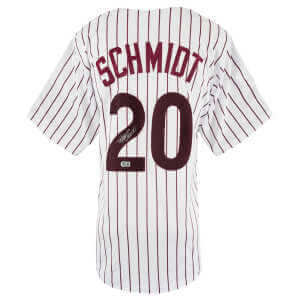Mike Schmidt Signed White Pinstripe Throwback Custom Baseball Jersey &ndash; (Beckett)