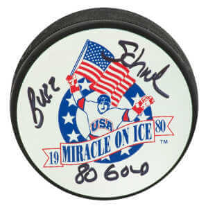 Buzz Schneider Signed 1980 Miracle On Ice Logo Hockey Puck w/80 Gold