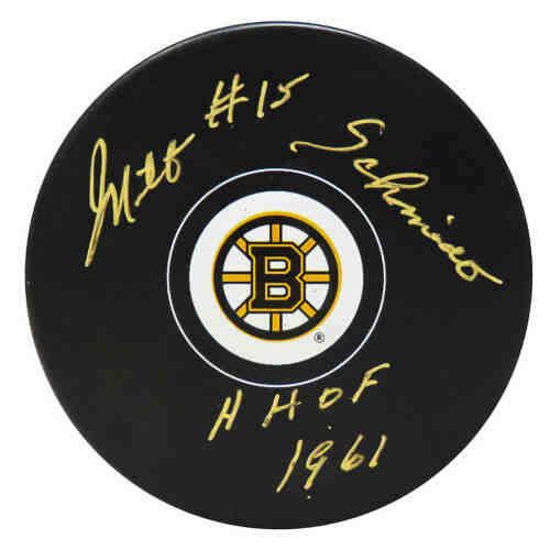 Milt Schmidt Signed Boston Bruins Logo Hockey Puck w/HHOF 1961