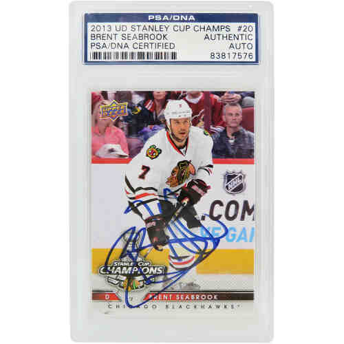 Brent Seabrook Signed Chicago Blackhawks 2013 Upper Deck Stanley Cup Champs Hockey Card #20 - PSA/DNA
