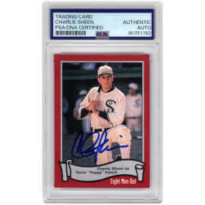 Charlie Sheen Signed Eight Men Out 1988 Pacific Trading Card #10 &ndash; (PSA Encapsulated)