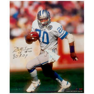 Billy Sims Signed Detroit Lions White Jersey Running 16x20 Photo w/80 ROY