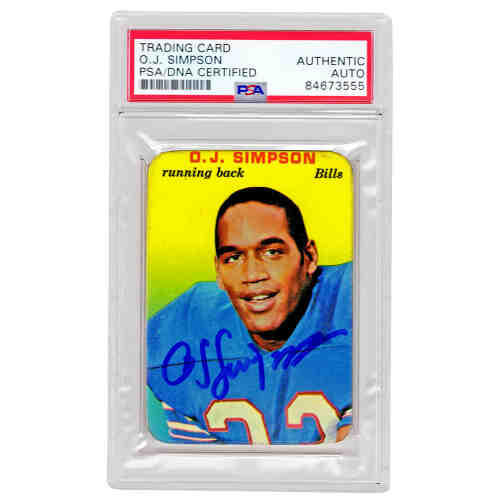 O.J. Simpson Signed Buffalo Bills 1970 Topps Glossy Rookie Football Card #22 (PSA Encapsulated)