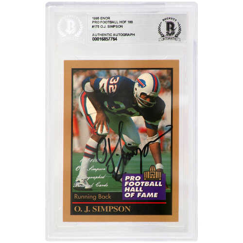 O.J. Simpson Signed Buffalo Bills 1995 Enor Pro Football Hall of Fame Football Card #175 - (Beckett Encapsulated)