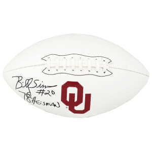 Billy Sims Signed Oklahoma Sooners Logo Brand White Logo Football w/78 Heisman