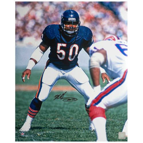 Mike Singletary Signed Chicago Bears Navy Jersey Action vs Bills 16x20 Photo w/HOF'98