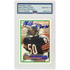 Mike Singletary Signed Bears 1983 Topps Rookie Football Card #38 w/HOF’98 (PSA/DNA / Auto Grade 10)