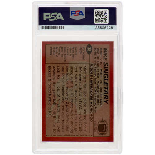 Mike Singletary Signed Chicago Bears 1983 Topps Rookie Football Trading Card #38 w/HOF'98 - (PSA Encapsulated) - Image 2