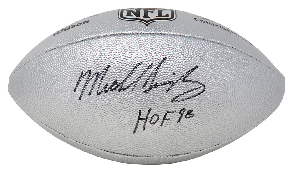 Mike Singletary Signed Wilson Duke Silver Metallic NFL Full Size Replica  Football w/HOF'98