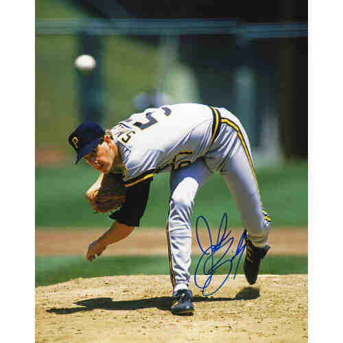 John Smiley Signed Pirates Grey Jersey Pitching 8x10 Photo