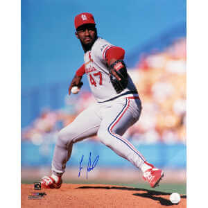 Lee Smith Signed St Louis Cardinals Grey Jersey Pitching Action 16x20 Photo