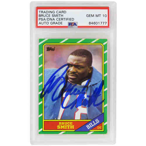 Bruce Smith Signed Buffalo Bills 1986 Topps Rookie Football Trading Card #389 - (PSA/DNA / Auto Grade 10)