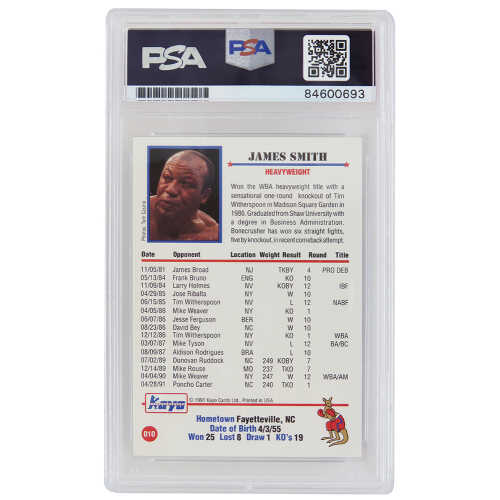 James Smith Signed 1991 Kayo Boxing Trading Card #10 w/Bonecrusher - (PSA/DNA Encapsulated) - Image 2