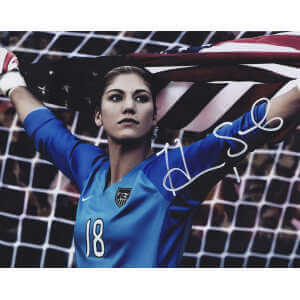 Hope Solo Signed Soccer Holding USA Flag 8x10 Photo