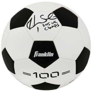 Hope Solo Signed Black & White Franklin Soccer Ball w/2015 WC Champs