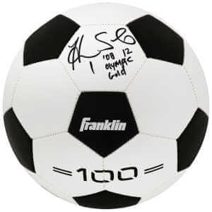Hope Solo Signed Black & White Franklin Soccer Ball w/08, 12 Olympic Gold