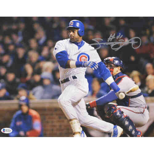 Sammy Sosa Signed Cubs Swinging Action 11x14 Photo (Beckett)