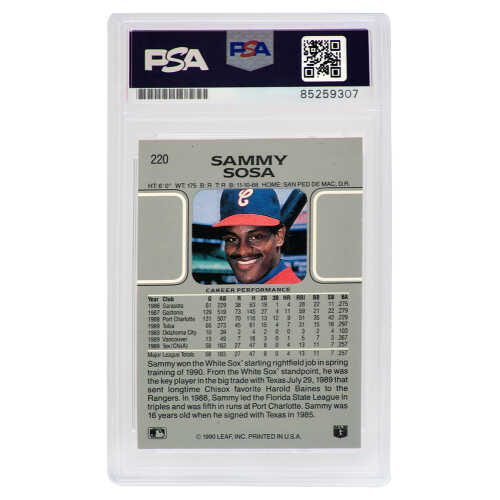 Sammy Sosa Signed Chicago White Sox 1990 Leaf Baseball Trading Card #220 - (PSA Encapsulated) - Image 2