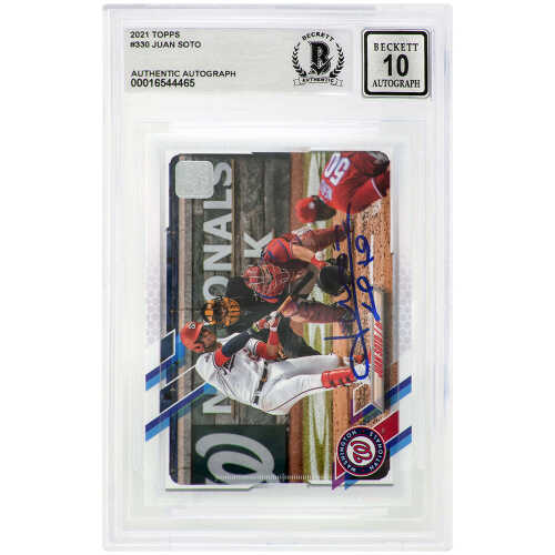 Juan Soto Signed Washington Nationals 2021 Topps Baseball Card #330   (Beckett / Auto Grade 10)