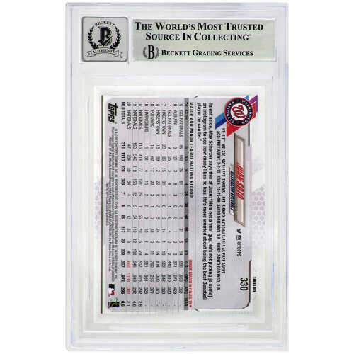 Juan Soto Signed Washington Nationals 2021 Topps Baseball Card #330   (Beckett / Auto Grade 10) - Image 2