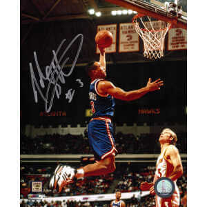 John Starks Signed New York Knicks Blue Jersey Action 8x10 Photo