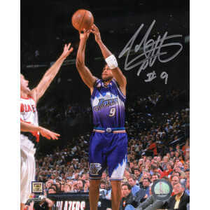 John Starks Signed Utah Jazz Purple Jersey Shooting Action 8x10 Photo