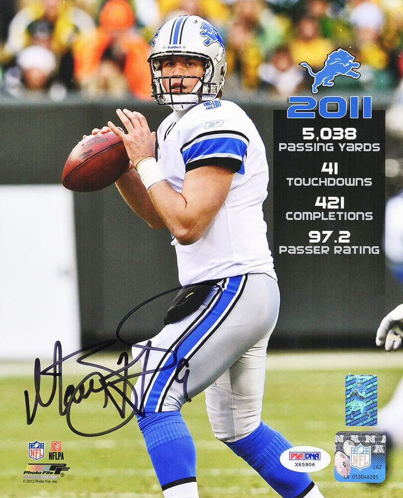 Matthew Stafford Signed Detroit Lions 2011 Season Stats 8×10 Photo