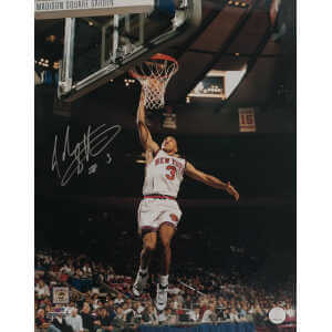 John Starks Signed New York Knicks White Jersey Action 16x20 Photo