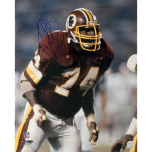George Starke Signed Washington Football Team Red Jersey Action 16x20 Photo