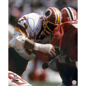George Starke Signed Washington Football Team White Jersey Action 16x20 Photo