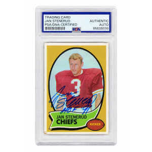 Jan Stenerud Signed Kansas City Chiefs 1970 Topps Rookie Football Card #25 w/HOF'91 - (PSA Encapsulated)