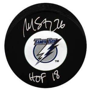 Martin St. Louis Signed Tampa Bay Lightning Medium Logo Hockey Puck w/HOF'18