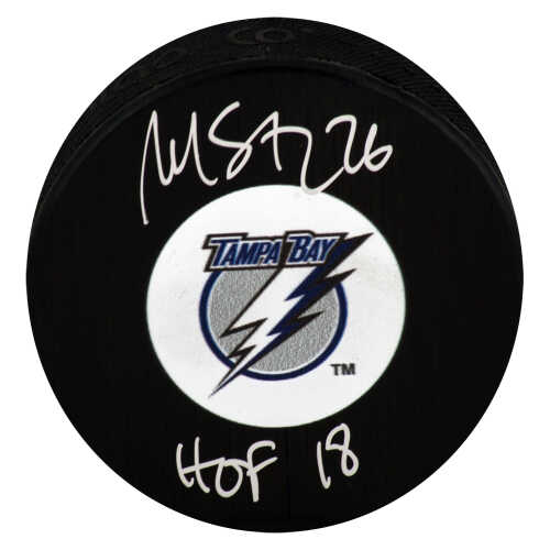 Martin St. Louis Signed Tampa Bay Lightning Medium Logo Hockey Puck w/HOF'18