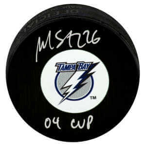 Martin St. Louis Signed Tampa Bay Lightning Medium Logo Hockey Puck w/04 Cup
