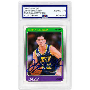 John Stockton Signed Utah Jazz 1988 Fleer Rookie Basketball Card #115 - (PSA Encapsulated - Auto Grade 10)