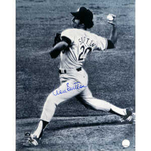 Don Sutton Signed Los Angeles Dodgers B&W Pitching Action 16x20 Photo