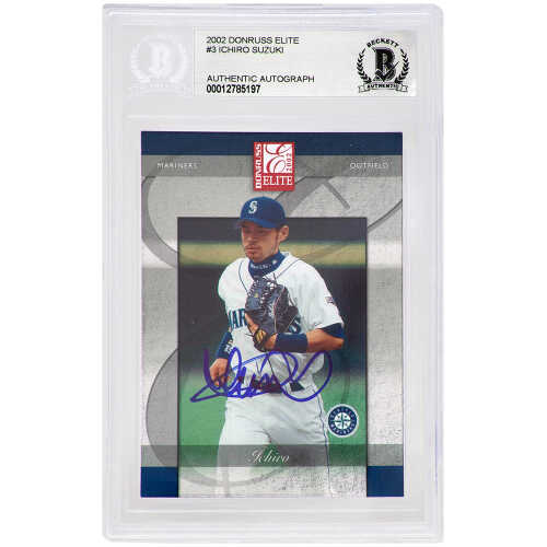 Ichiro Suzuki Signed Seattle Mariners 2002 Donruss Elite Baseball Trading Card #3   (Beckett Encapsulated)
