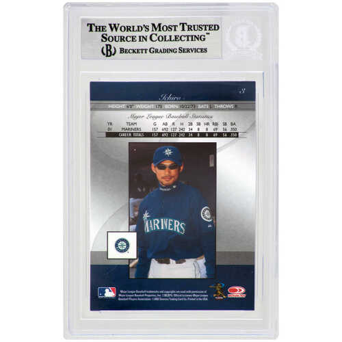 Ichiro Suzuki Signed Seattle Mariners 2002 Donruss Elite Baseball Trading Card #3   (Beckett Encapsulated) - Image 2