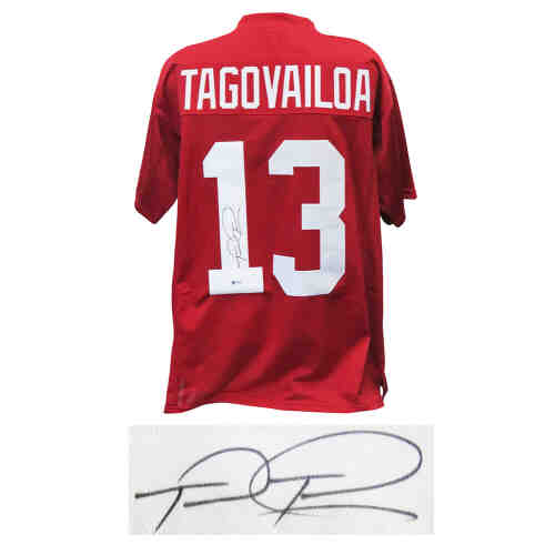 Tua Tagovailoa Signed Red Custom College Football Jersey (Beckett)
