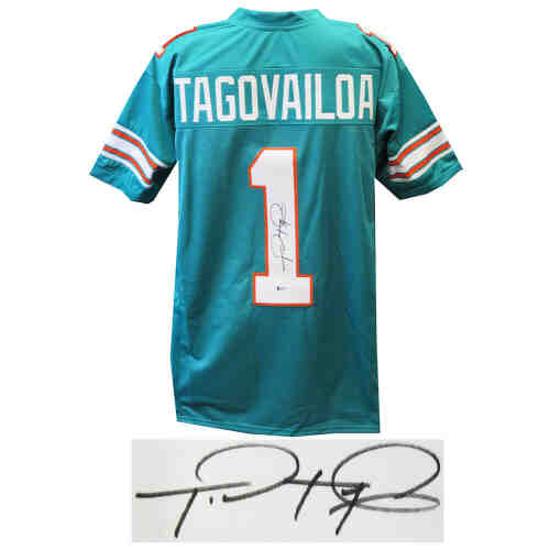 Tua Tagovailoa Signed Teal Custom Football Jersey (Beckett)