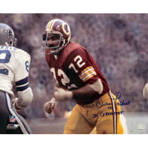 Diron Talbert Signed Washington Football Team Red Jersey Action 16x20 Photo w/70 Greatest