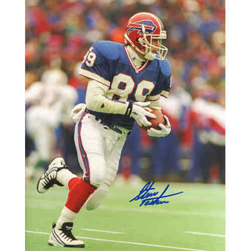 Steve Tasker Signed Buffalo Bills Blue Jersey Running With Ball 8x10 Photo