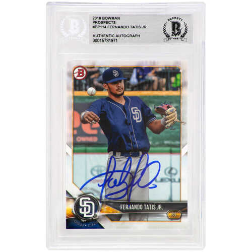 Fernando Tatis Jr. Signed San Diego Padres 2018 Bowman Prospects Baseball Trading Card #BP114 - (Beckett Encapsulated)