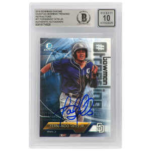 Fernando Tatis Jr. Signed San Diego Padres 2018 Bowman Chrome Hashtag Trending Refractors Card #-FT - (Beckett / Auto Grade 10)