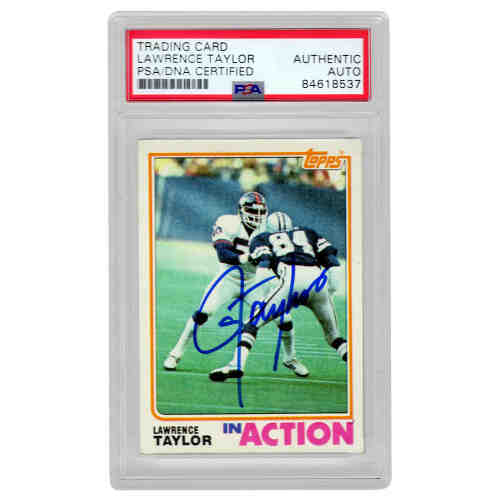 Lawrence Taylor Signed New York Giants 1982 Topps In Action Rookie Card #435 (PSA Encapsulated)