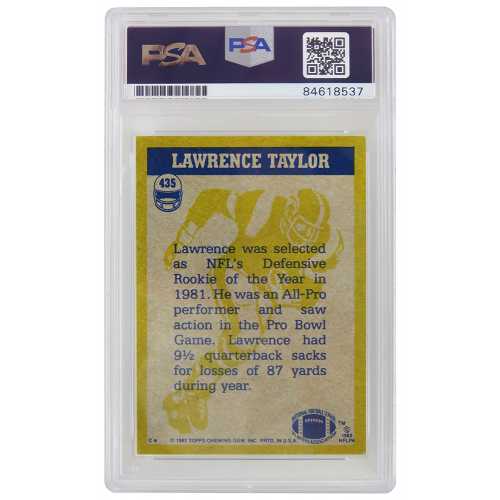 Lawrence Taylor Signed New York Giants 1982 Topps In Action Rookie Card #435 (PSA Encapsulated) - Image 2