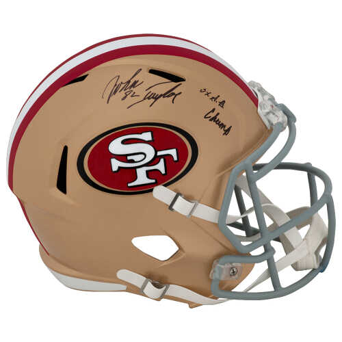 John Taylor Signed San Francisco 49ers Riddell Full Size Speed Replica Helmet w/3x SB Champs