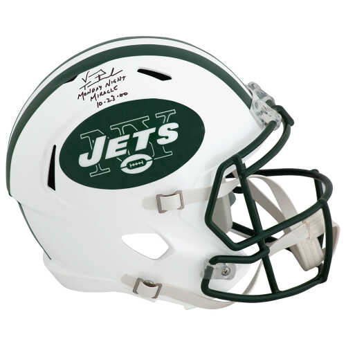 Vinny Testaverde Signed NY Jets White T/B Riddell Full Size Speed Replica Helmet w/Monday Night Miracle 10-23-00